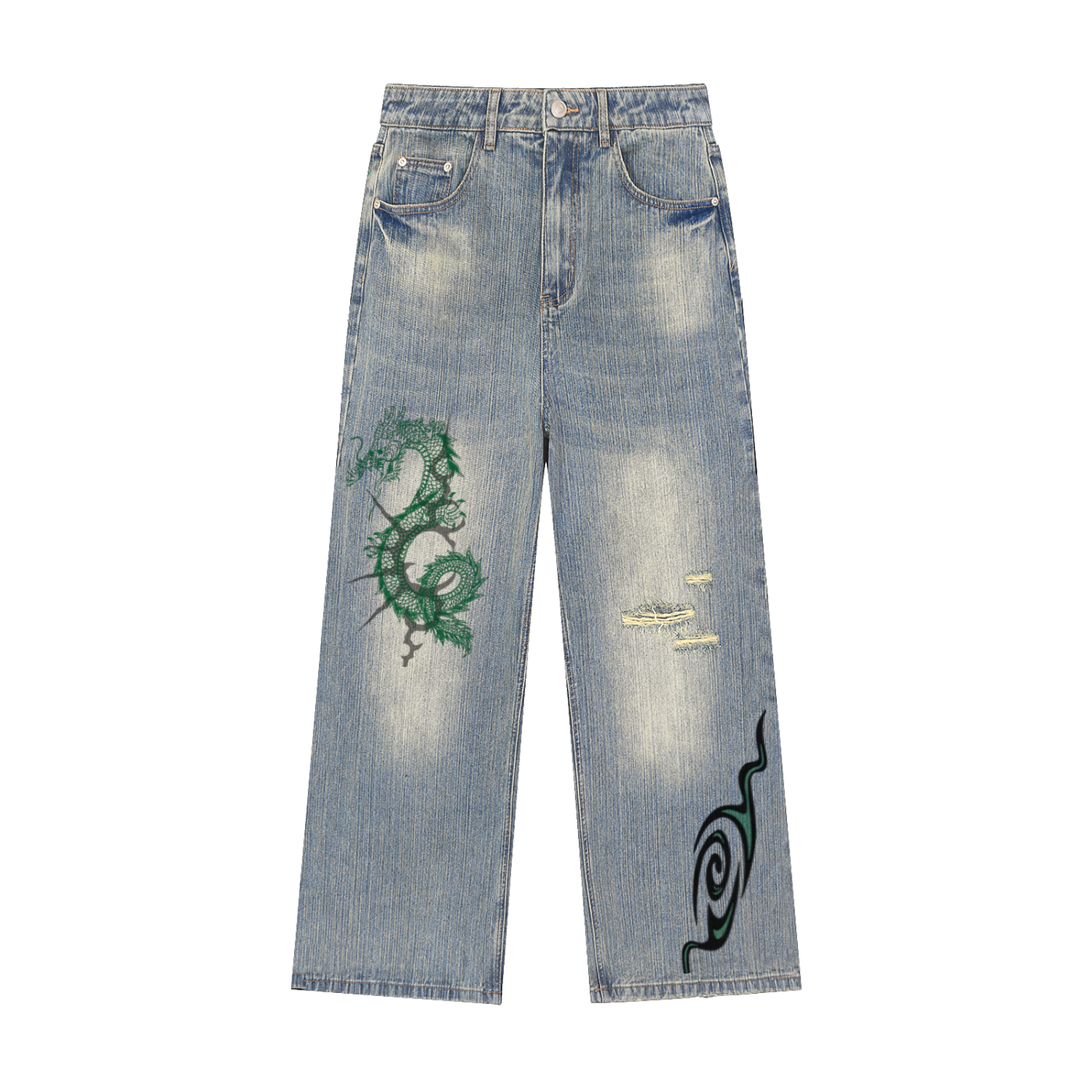 Unisex Distressed Y2K Dragon Jeans