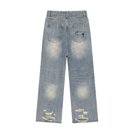 Unisex Distressed Y2K Dragon Jeans